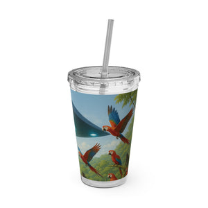 Tropical Tumbler with Straw | 16 oz: UFO and Parrots