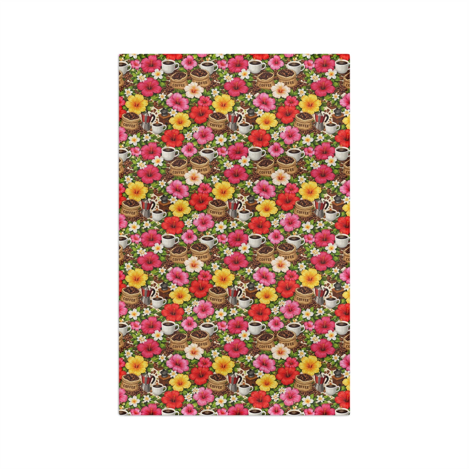 Tropical Microfiber Coffee/Tea Towel – Floral Hibiscus & Coffee