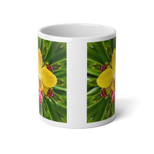 Jumbo Mug, 20oz, Yellow Orchid Kaleidoscope | Tropical Coffee Cup