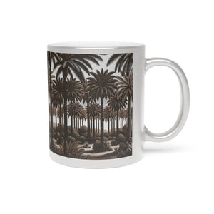 Tropical Metallic Mug, Gold or Silver - Woodcut Palms