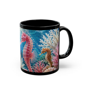 Black Mug — Colorful Pink Seahorse Coffee Cup