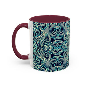Accent Color Coffee Mug, Many Colors - 11oz & 15oz / Twisted Aqua Octopus