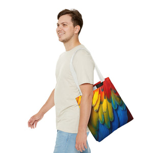 Tropical Macaw Parrot Feathers Tote Bag - Colorful Design, 3 Sizes