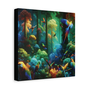 Tropical Parrots Canvas Wall Art — Vibrant Flight School Jungle Scene Matte