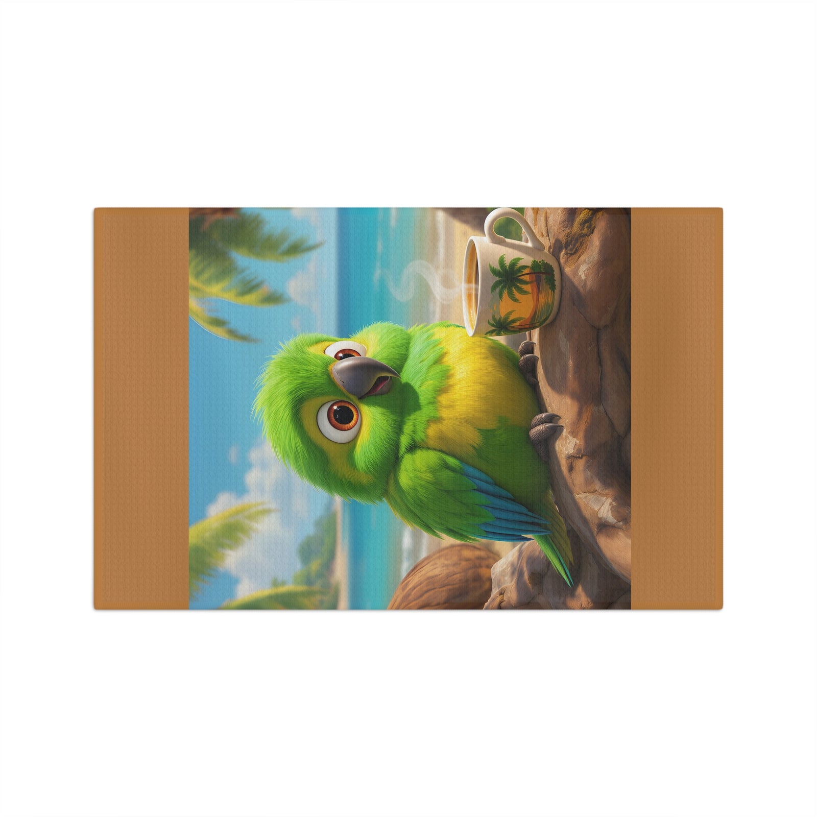 Tropical Coffee/Tea Towel — Lulu the Parrot at Beach
