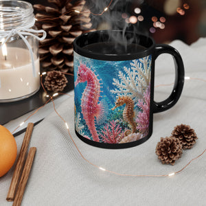 Black Mug — Colorful Pink Seahorse Coffee Cup