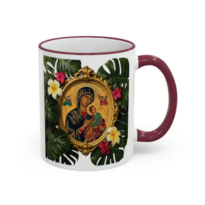 Accent Rim & Handle Coffee Mug, Religious ~ Our Lady of Perpetual Help, Monsteras