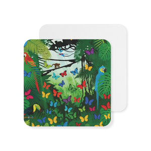 Bulk Hardboard Coffee Coasters - Colorful Parrots & Butterflies (50/100 pcs)