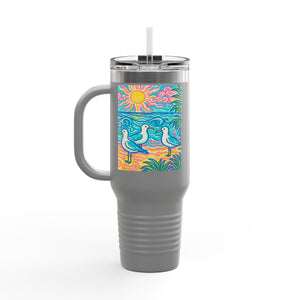 Insulated Travel Mug, 40oz / Tropical Beach Seagulls - Perfect for Outdoor Adventures