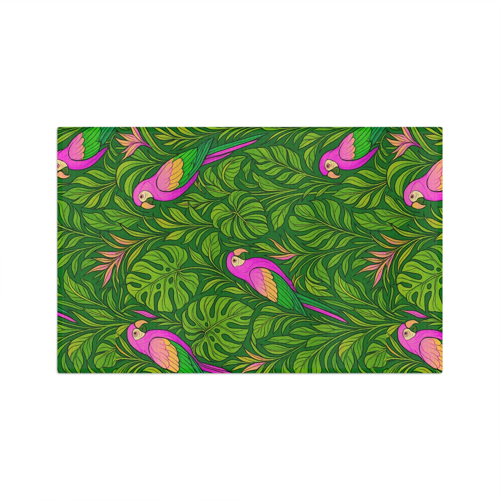 Tropical Microfiber Coffee/Tea Towel – Rainforest Parrot Family, Pink