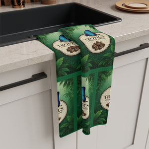 Tropical Microfiber Coffee/Tea Towel —  Vintage Butterfly & Coffee Beans