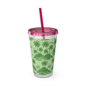 Tropical Tumbler with Straw | 16 oz: Faraway Toile/Green