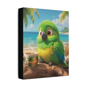 Tropical Beach Canvas - Lulu the Parrot Coffee Wall Art, Black