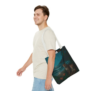 Tropical Beach & Jaguars Tote Bag, Black - 3 Sizes