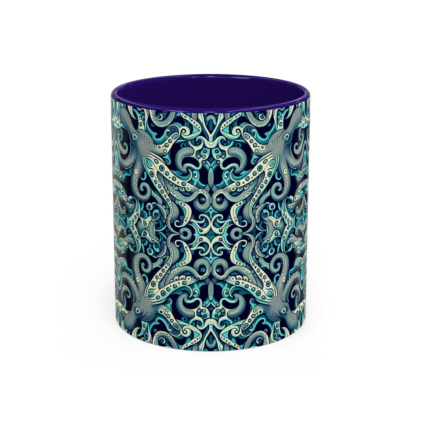 Accent Color Coffee Mug, Many Colors - 11oz & 15oz / Twisted Aqua Octopus