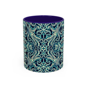Accent Color Coffee Mug, Many Colors - 11oz & 15oz / Twisted Aqua Octopus