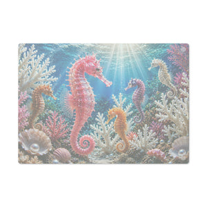Glass Coffee Station Tray — Colorful Pink Seahorse Underwater Art