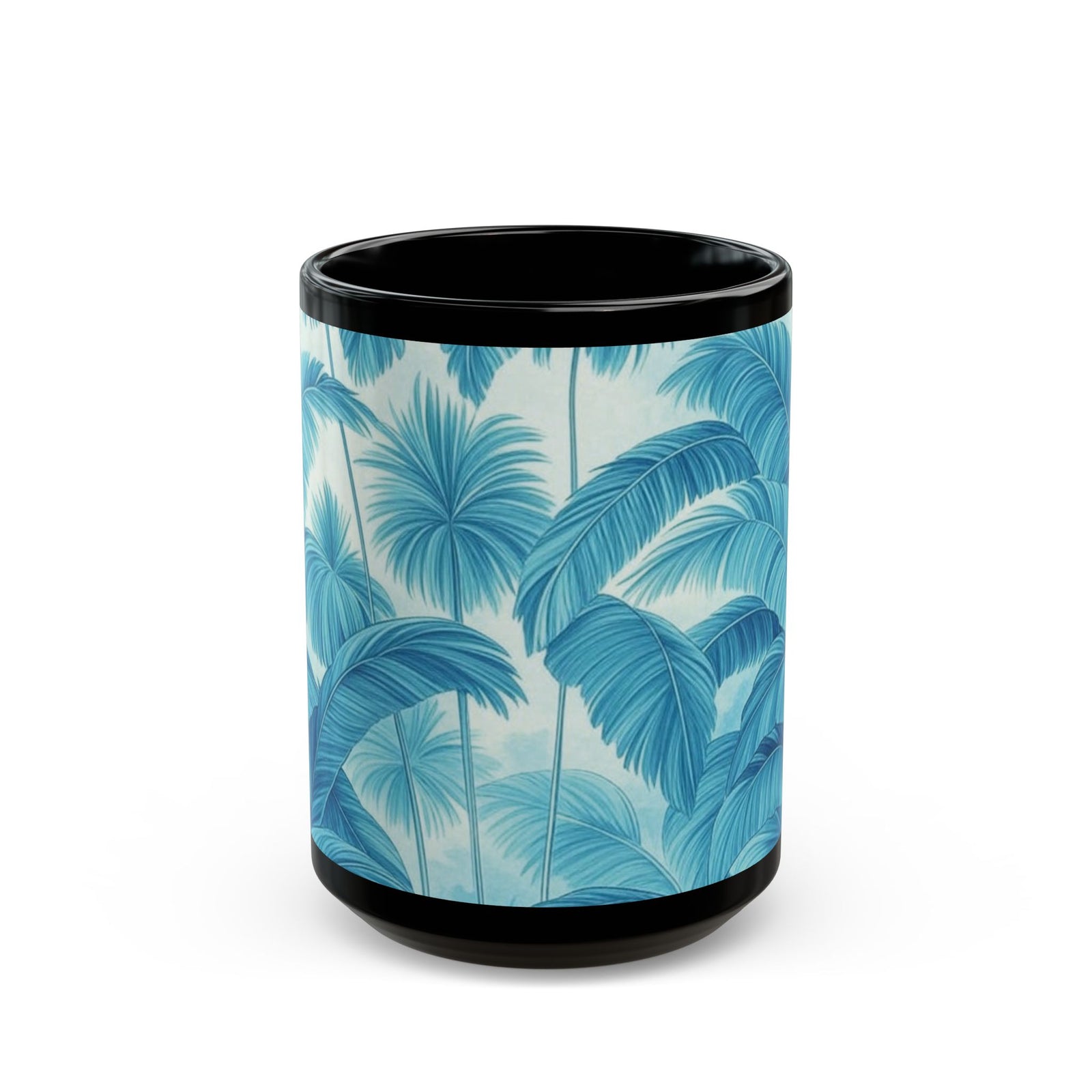 Black Coffee Mug - Palm Serenity, Turquoise