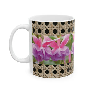 Ceramic White Mug - 11oz & 15oz, Wicker & Two Fuchsias Photo