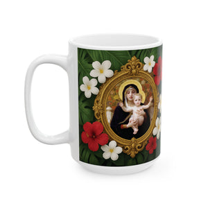 Religious Ceramic White Mug - Virgin of the Lilies