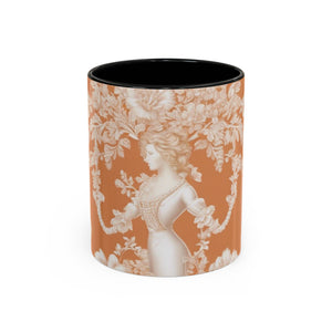 Accent Color Coffee Mug (11, 15oz), Pearl Lady Toile/Melon