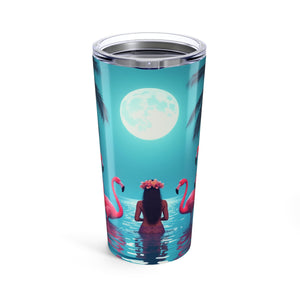 20oz Tropical Glossy Tumbler, Stainless Steel / Moonlit Mermaid and Flamingos