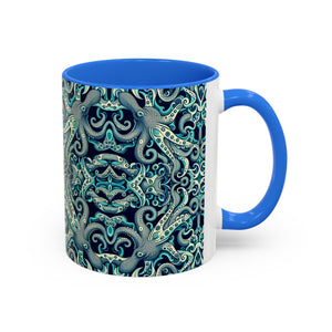 Accent Color Coffee Mug, Many Colors - 11oz & 15oz / Twisted Aqua Octopus