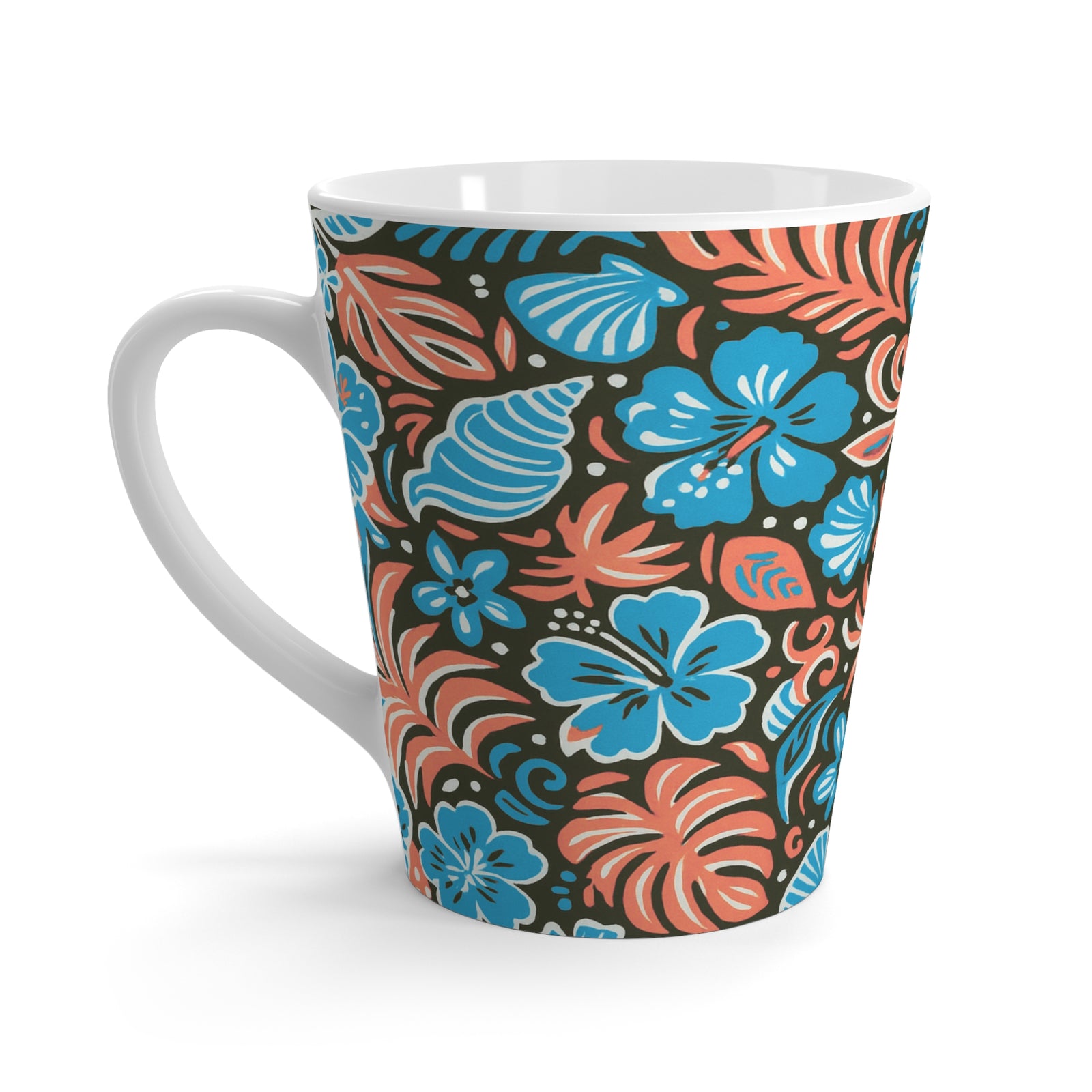 Latte White Mug - Beach Dreams, Coral Blues