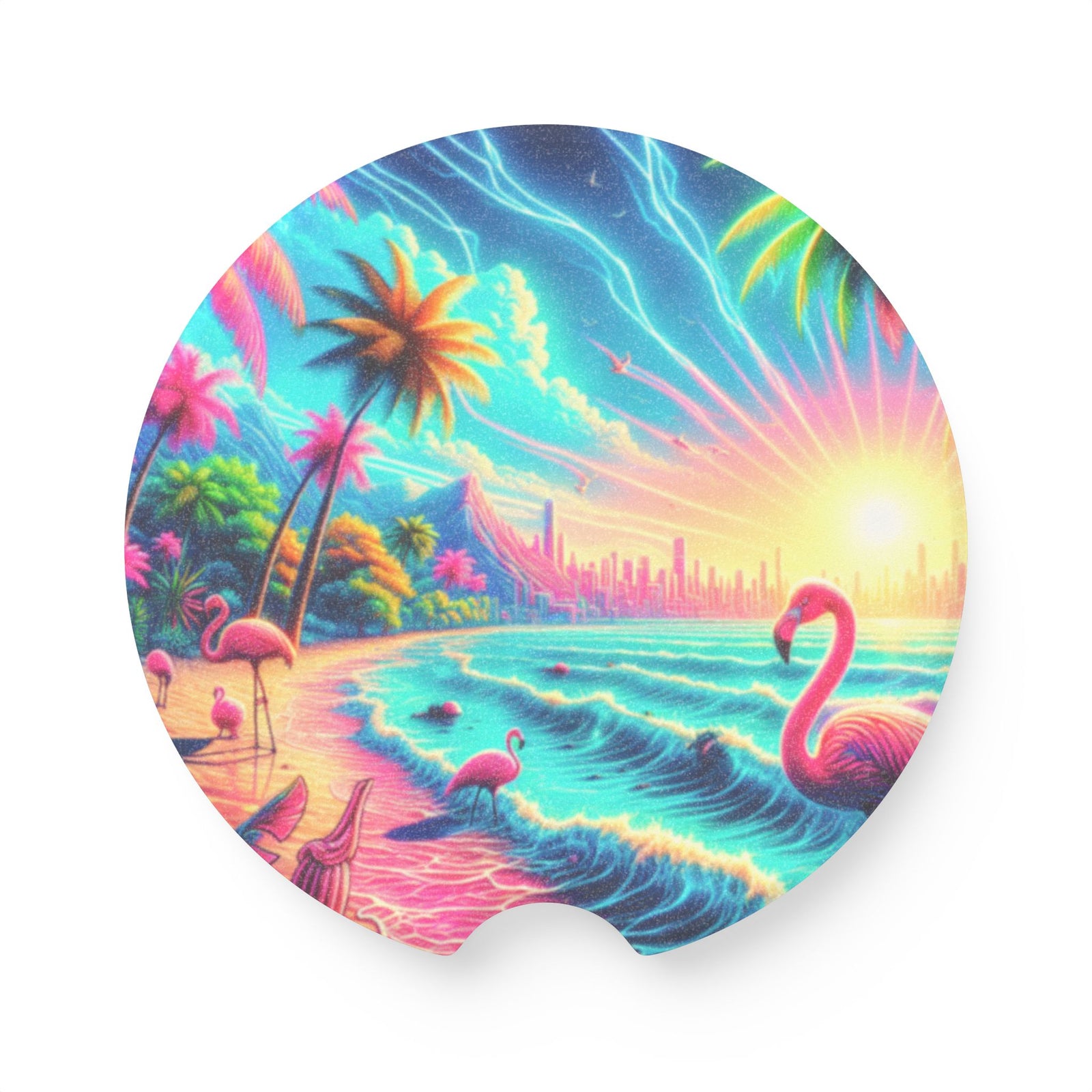 Soapstone Car Coaster - Fantasy Flamingo Beach