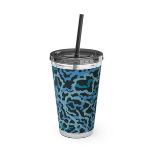 Tropical Tumbler with Straw | 16 oz: Coral Threads, Blue