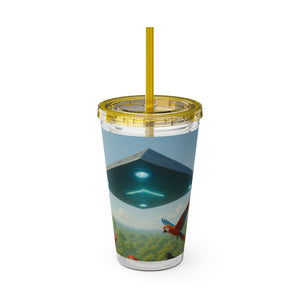 Tropical Tumbler with Straw | 16 oz: UFO and Parrots