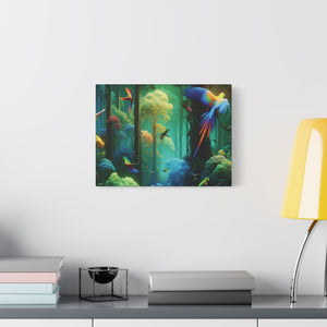 Tropical Parrots Canvas Wall Art — Vibrant Flight School Jungle Scene Matte