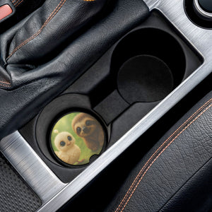 Soapstone Car Coaster - Baby White Peacock & Baby Sloth