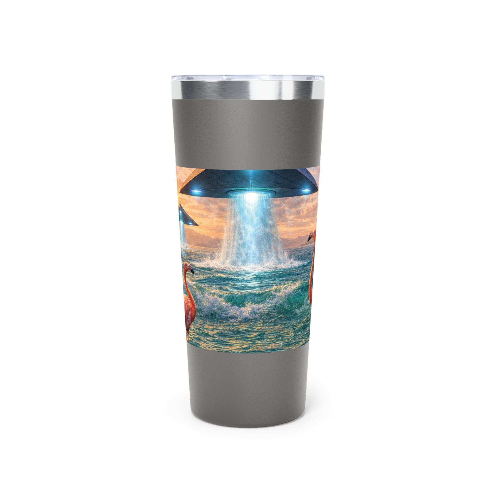22oz Insulated Tumbler/Vacuum Copper Travel Cup — Flamingos & UFOs