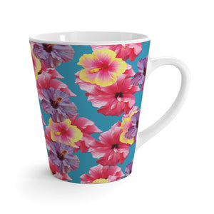 Latte White Mug - Real Hisbiscus Flowers Trio