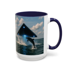 Accent Coffee Mug (11, 15oz), 8 Colors - UFO and Dolphin