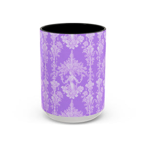 Accent Color Coffee Mug (11, 15oz), Pearl Lady Toile/Lavender Repeat