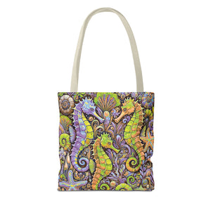 Seahorse Trio Tote Bag, Yellow & Purple - 3 Sizes
