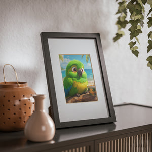 Tropical Parrot Framed Poster — Colorful Green Bird Wall Art
