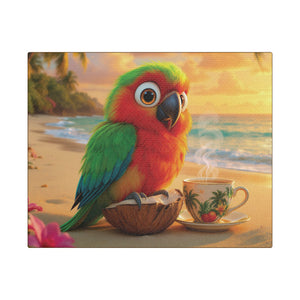 Tropical Beach Canvas - Tiki the Parrot Sunrise Wall Art