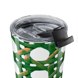 20oz Tumbler — Green Wicker Pattern Insulated Travel Cup