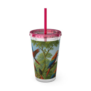 Tropical Tumbler with Straw | 16 oz: UFO and Parrots
