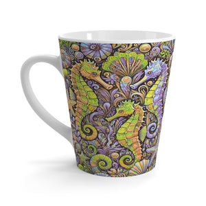 Latte White Mug - Seahorses, Yellow and Purple