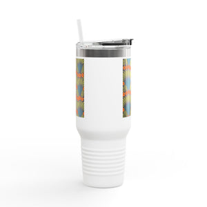 Insulated Travel Mug, 40oz / Hibiscus Fan Dance, Orange - Perfect for Outdoor Adventures