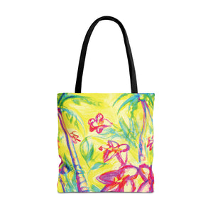 Tropical Doodles Tote Bag, Yellow - 3 Sizes