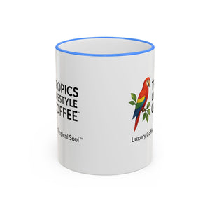Accent Rim & Handle Coffee Mug ~ Tropics Lifestyle Coffee Parrot Logo