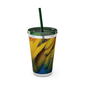 Tropical Tumbler with Straw | 16 oz: Parrot Macaw Feathers