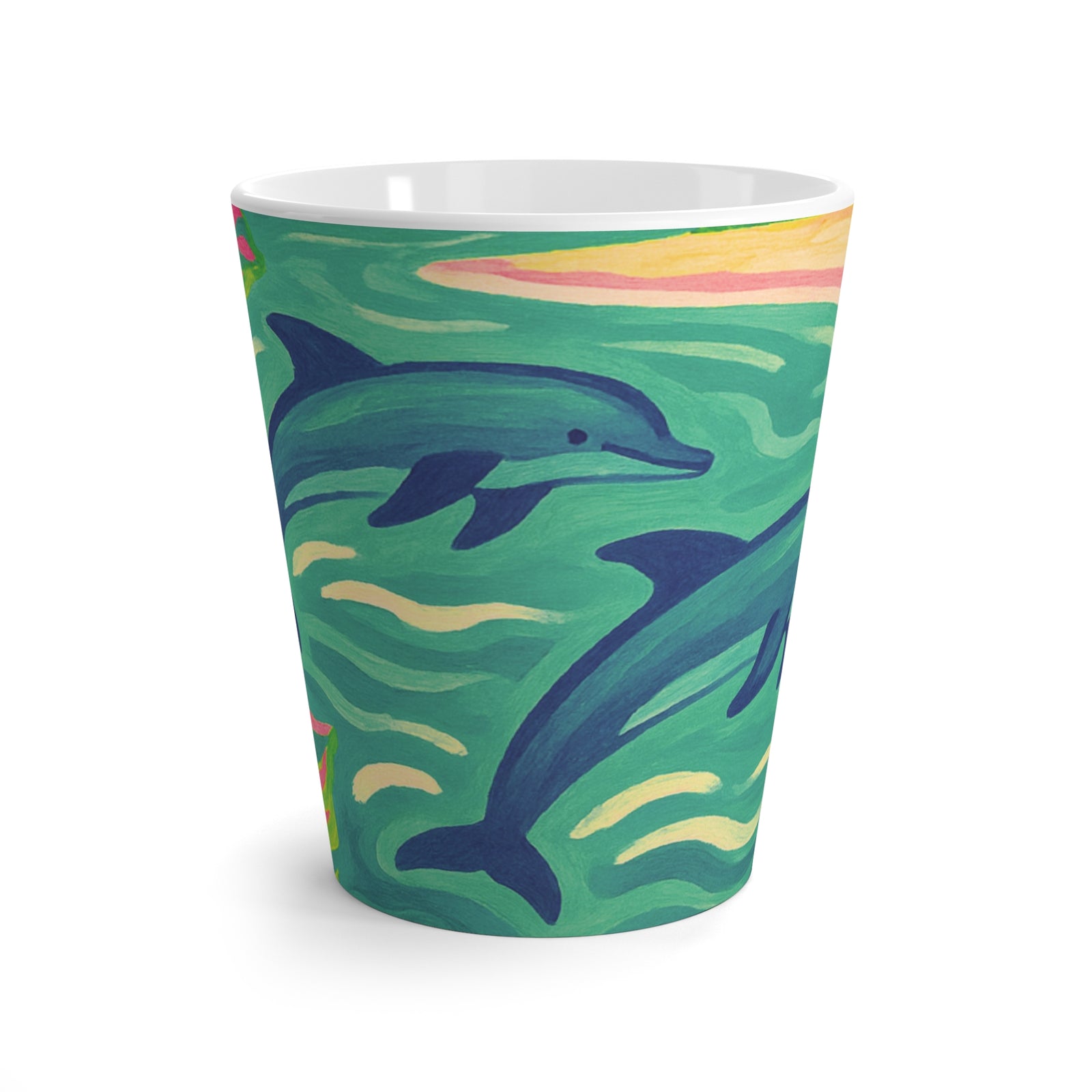 White Latte Mug - Jumping Dolphins