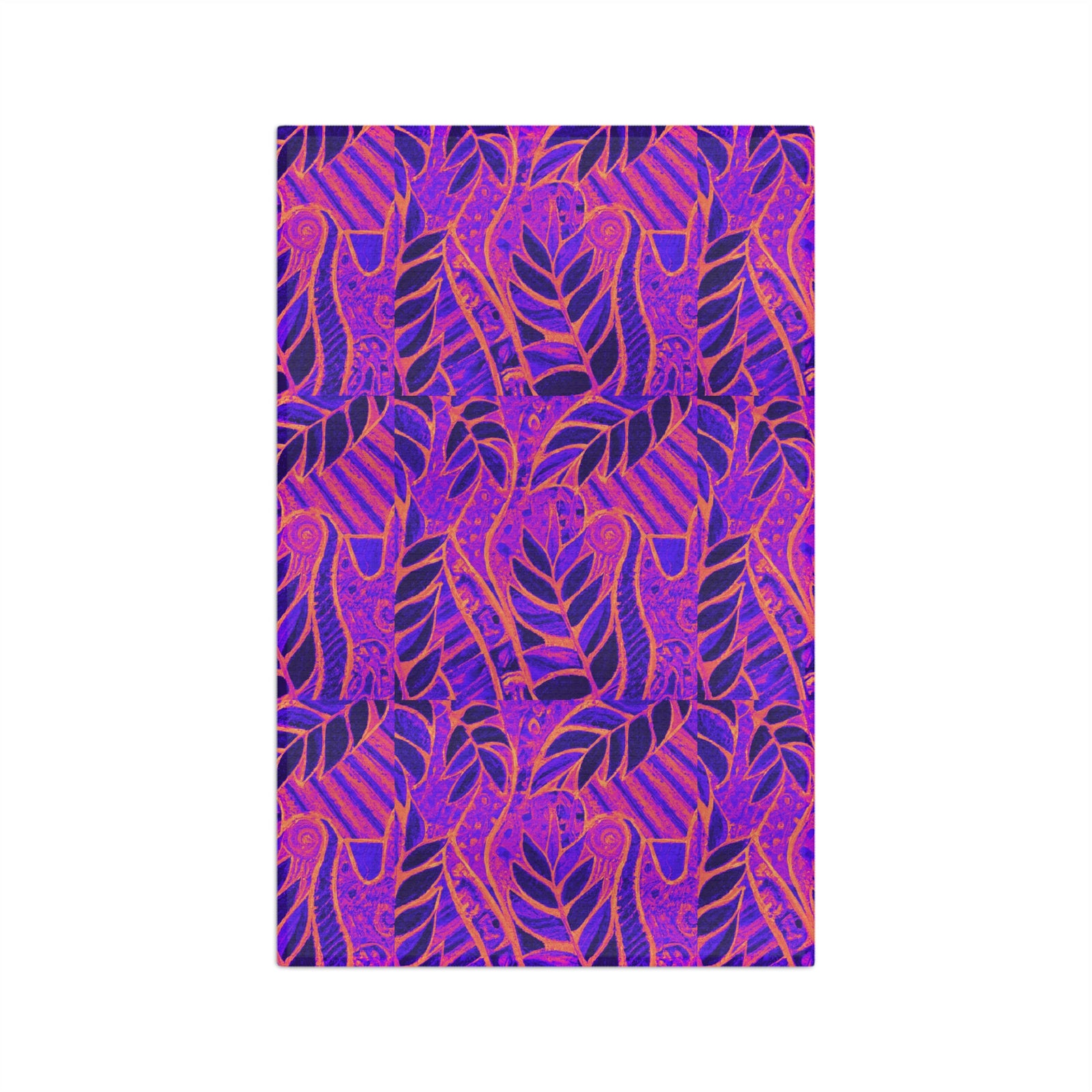 Tropical Microfiber Coffee/Tea Towel ~ Botanical Amazon Whimsy, Electric Purple