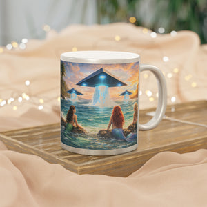 Tropical Metallic Mug, Gold or Silver - UFOs & Mermaids